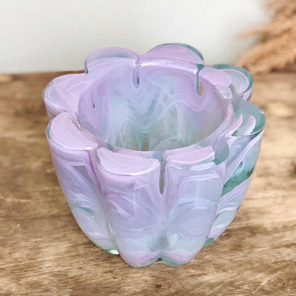 Purple Lavender Marble Flower Glass Vase Dish